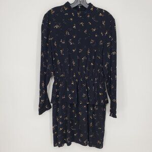 3/$25 H&M Floral Print Peplum Ruffle Mini Dress 10 Long Sleeves Mock Neck Black